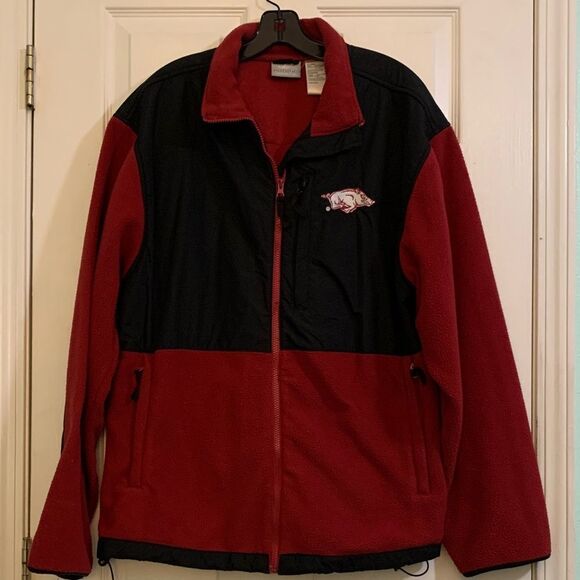 Logo Athletic Arkansas Razorbacks Fleece Red And Black Jacket Size XL - Picture 1 of 4